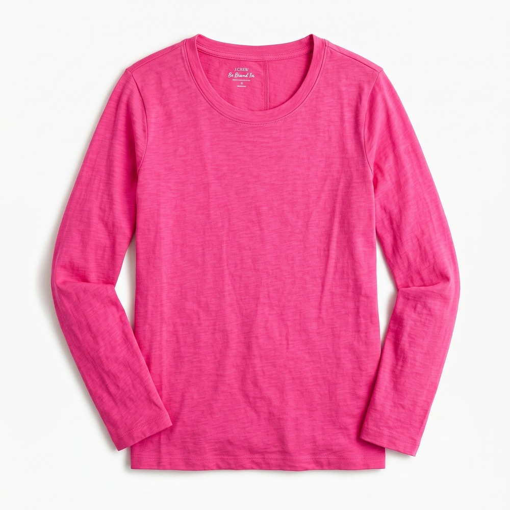 J.Crew L Pink Long Sleeve Girlfriend Tee Womens Casual Cozy Cotton T-Shirt
